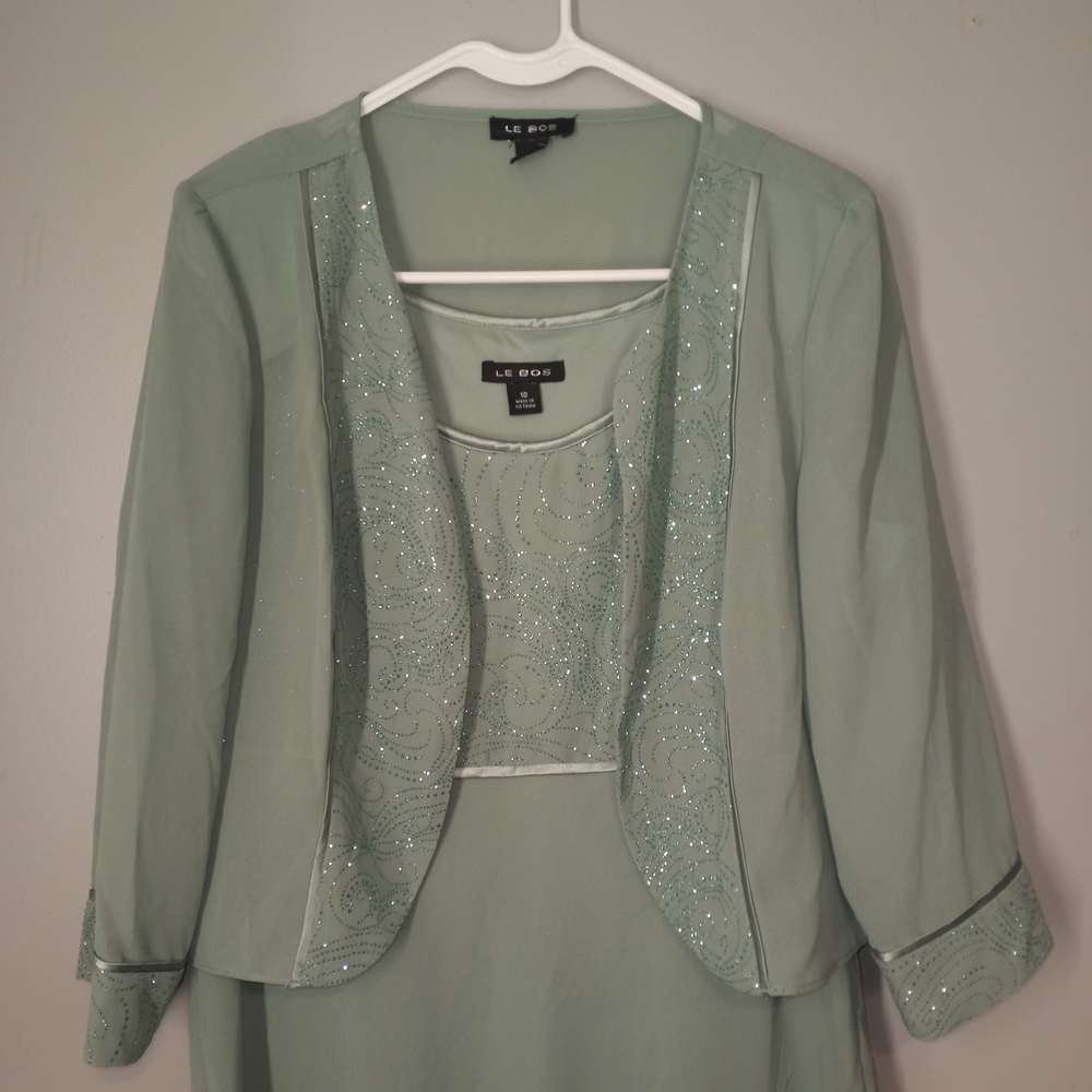 LE BOS Elegant Women's Light Green Dress Suit Size 10 - Picture 6 of 16